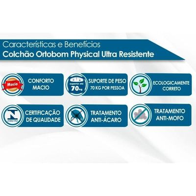Conjunto Box Baú Casal: Colchão Espuma Ortobom D26 Physical Ultra Resistente + Base Crc Suede Gray(138x188)
