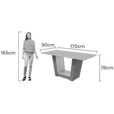 Mesa De Sala Jantar Apogeu Plus + Tampo Madeirado Vidro 170x90cm Rovere-amêndoa-off White - Lopas