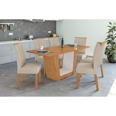 Mesa De Sala Jantar Apogeu Plus + Tampo Madeirado Vidro 170x90cm Rovere-amêndoa-off White - Lopas