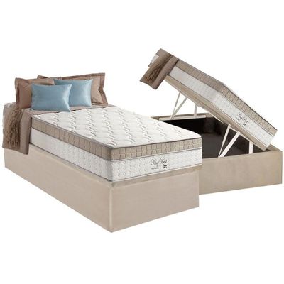 Conjunto Box Baú Solteiro Colchão Molas D Angelis Anjos Ensacadas King Best Clean + Base Crc Suede Clean (88x188)