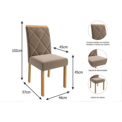 Sala De Jantar Completa Dani Tampo Madeirado C- Vidro 109cm E 4 Cadeiras Fernanda Madeirado-off White - Nature-madeirado-suede N - Cimol