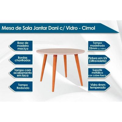 Sala De Jantar Completa Dani Tampo Madeirado C- Vidro 109cm E 4 Cadeiras Fernanda Madeirado-off White - Nature-madeirado-suede N - Cimol
