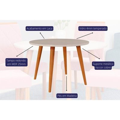 Sala De Jantar Completa Dani Tampo Madeirado C- Vidro 109cm E 4 Cadeiras Fernanda Madeirado-off White - Nature-madeirado-suede N - Cimol