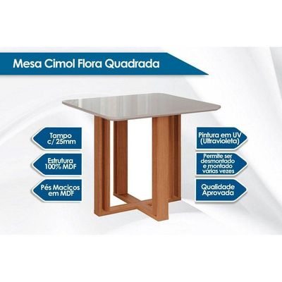 Sala De Jantar Completa Flora Tampo Madeirado C- Vidro 95x95cm E 4 Cadeiras Nicole Savana-nature-suede Pluma-joli Capuccino - Cimol