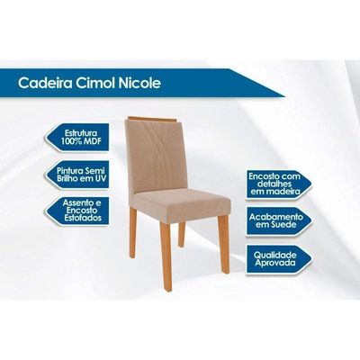 Sala De Jantar Completa Flora Tampo Madeirado C- Vidro 95x95cm E 4 Cadeiras Nicole Savana-nature-suede Pluma-joli Capuccino - Cimol