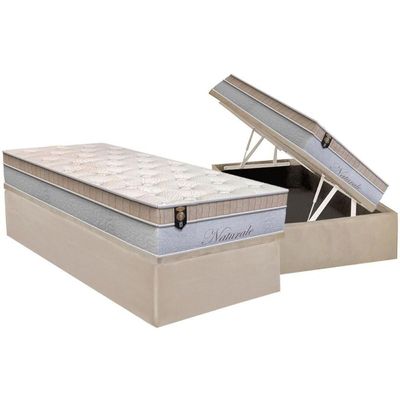 Conjunto Box Baú Solteiro Colchão Molas Orthoflex Ensacadas Naturale + Base Crc Suede Clean (88x188)