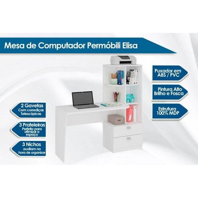 Mesa De Computador Elisa C- 2 Gavetas E 6 Nichos Cinamomo - Permóbili