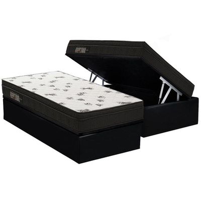 Cama Box Baú King Colchão Espuma D45 Ortobom Light Saúde + Base Crc Suede Black(186x198)