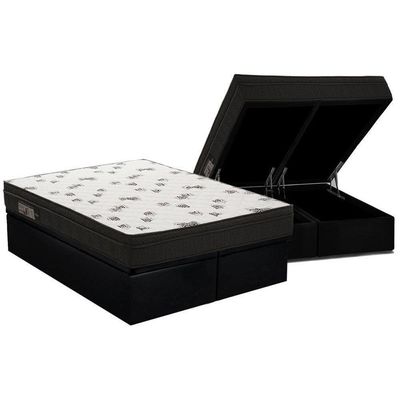 Cama Box Baú King Colchão Espuma D45 Ortobom Light Saúde + Base Crc Suede Black(186x198)