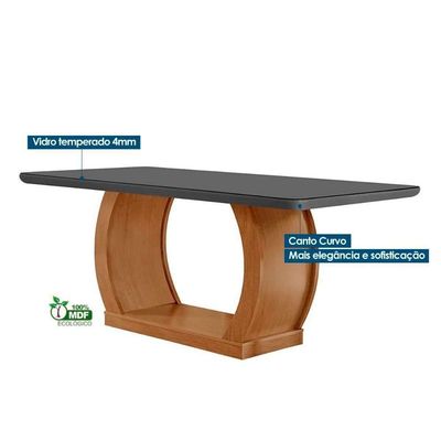 Sala De Jantar Completa Jade C- Tampo Madeirado Vidro Canto Curvo 180x90cm E 6 Cadeiras Amsterdã Imbuia-off White - Suede Capuccino - Rufato