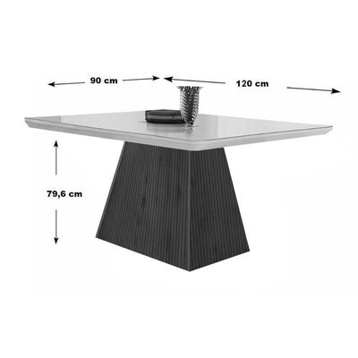 Mesa Para Cozinha Luna C-tampo Madeirado Vidro Canto Curvo 120x80cm Off White-imbuia Ripado 3d - Vidro Off White - Rufato