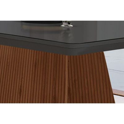 Mesa Para Cozinha Luna C-tampo Madeirado Vidro Canto Curvo 120x80cm Off White-imbuia Ripado 3d - Vidro Off White - Rufato