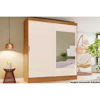 Guarda Roupa Solteiro 2 Portas De Correr E 2 Gavetas C- Espelho Briz B74 Nature-off White