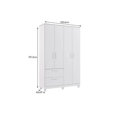 Guarda Roupa Bebê 4 Portas E 2 Gavetas Jujuba Branco - Permóbili Baby