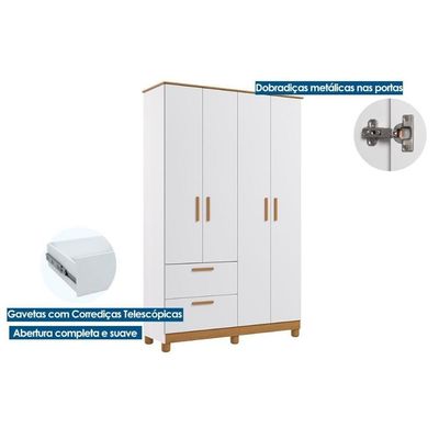 Guarda Roupa Bebê 4 Portas E 2 Gavetas Jujuba Branco - Permóbili Baby