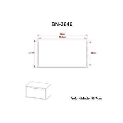 Conjunto De Banheiro Balcão Suspenso Bn3646 E Balcão Com Rodízios Bn3647 60cm E Armário Com Espelho Bn3648 60cm Branco - Tecno Mobili