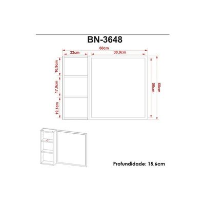 Conjunto De Banheiro Balcão Suspenso Bn3646 E Balcão Com Rodízios Bn3647 60cm E Armário Com Espelho Bn3648 60cm Branco - Tecno Mobili