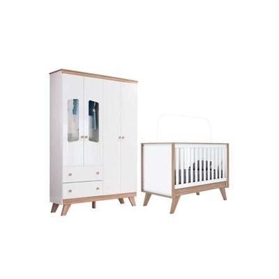 Quarto Infantil Completo Confete 2 Peças (1 Guarda Roupa + 1 Berço) Qi64 Branco/jequitiba - Henn