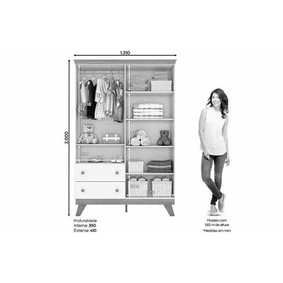Quarto Infantil Completo Confete 2 Peças (1 Guarda Roupa + 1 Berço) Qi64 Branco/jequitiba - Henn