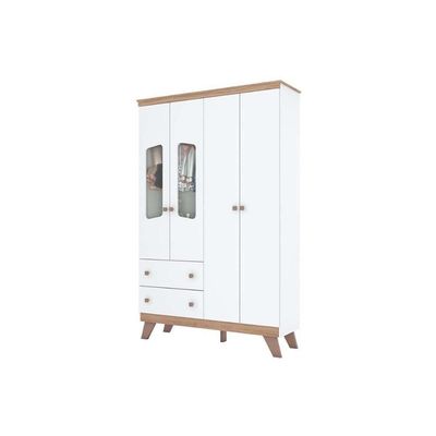 Quarto Infantil Completo Confete 2 Peças (1 Guarda Roupa + 1 Berço) Qi64 Branco/jequitiba - Henn