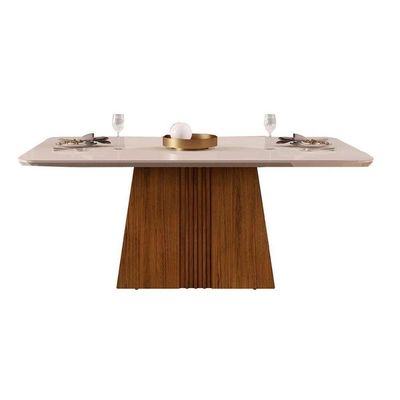 Sala De Jantar Completa Italia Tampo Madeirado C- Vidro Curvo 170x90cm E 4 Cadeiras Zoe Freijo-off White - Suede Creme - Dj Móveis
