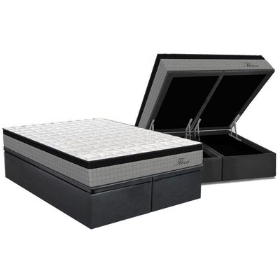 Conjunto Box Baú King: Colchão Espuma Orthoflex Molas Ensacadas Masterpocket Titan + Base Crc Suede Gray(193x203)