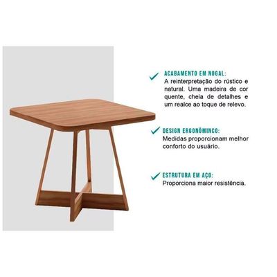 Mesa Para Cozinha átria 1593 Quadrada Aço C-tampo Madeirado 90x90cm Nogal-freijo Rose - Carraro