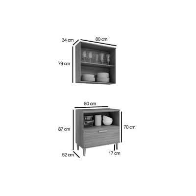 Cozinha Bella 2 Peças S- Portas (1 Armário + 1 Balcão) 80cm Freijo-titanium Mgm