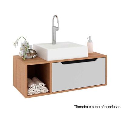 Gabinete De Banheiro Suspenso Bn3644 Sem Cuba 1 Porta 80cm Amêndoa-branco - Tecno Mobili