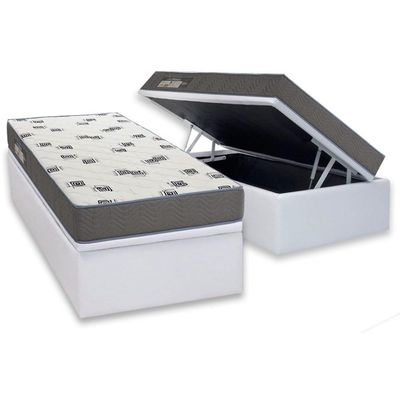 Conjunto Box Baú Solteiro Colchão Espuma Ortobom D33 Light Saúde + Base Crc Courano White 88x188