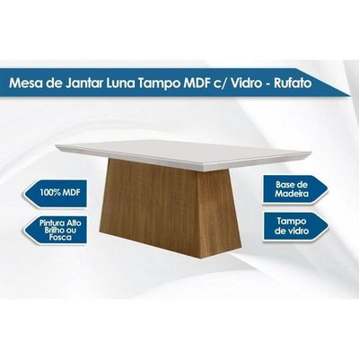 Sala De Jantar Completa Luna Tampo Madeirado C- Vidro Canto Reto 180x90 E 6 Cadeiras Amsterdã Imbuia - Veludo Capuccino - Rufato