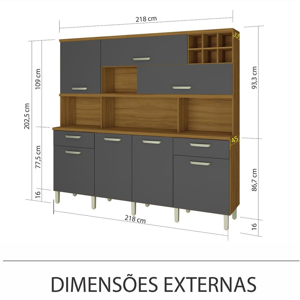 Cozinha Nesher Master 7 Portas 2 Gavetas 9 Prateleiras 218cm - Le Biscuit