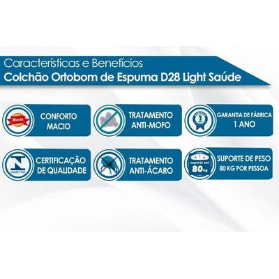 Colchão Solteiro Espuma D28 Light Saúde (78x188x16) Ortobom