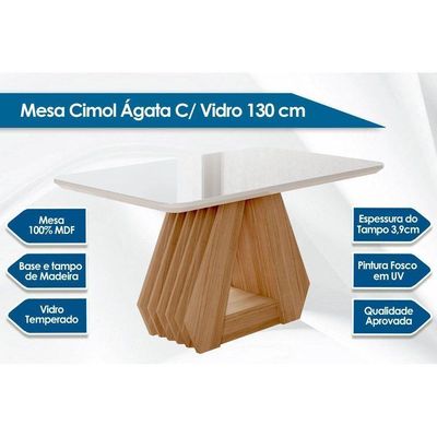 Sala De Jantar Completa ágata Tampo Madeirado C- Vidro 130x80cm E 4 Cadeiras Fernanda Madeirado-suede Joli Capuccino - Cimol