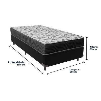 Cama Box Preto E Colchão Iso100 Espuma D33 Solteiro Ortobom