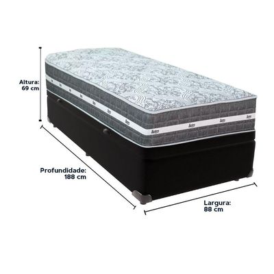 Cama Box Baú Preto E Colchão Black Graphite Molas Ensacadas Solteiro 88x188x32 Anjos