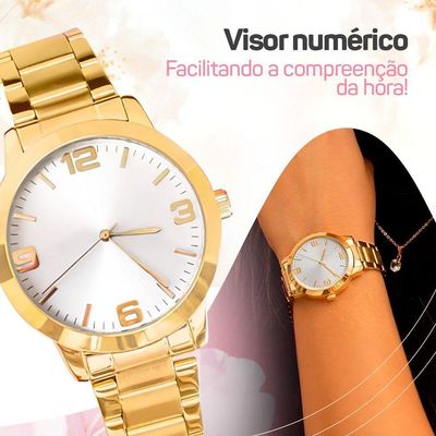 Relogio Feminino Banhado Aço Inox + Pulseira Pandora + Caixa