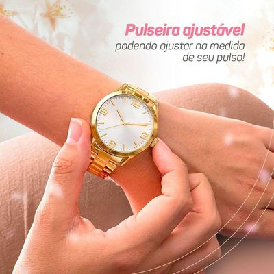 Relogio Feminino Banhado Aço Inox + Pulseira Pandora + Caixa