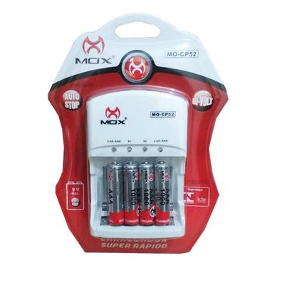 Carregador de Pilhas e Baterias com 4 Pilhas AAA 1000 Mah Mox CP52