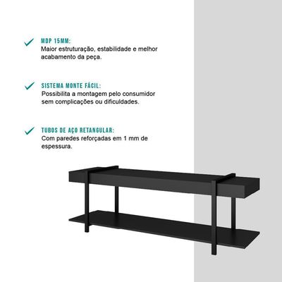 Rack Para Tv Habitat Madeirado E Tubos Pretos Carraro - Preto