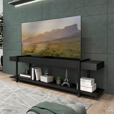 Rack Para Tv Habitat Madeirado E Tubos Pretos Carraro - Preto