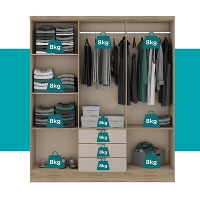 Guarda Roupa Casal 6 Portas Troy Carraro Noce C/ Off White