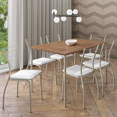 Conjunto Sala De Jantar 6 Cadeiras Valencia Carraro Branco Prata