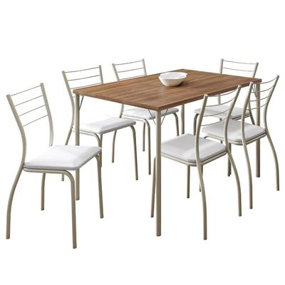 Conjunto Sala De Jantar 6 Cadeiras Valencia Carraro Branco Prata