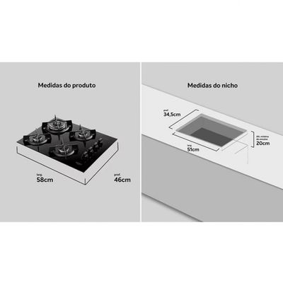 Cooktop a Gás 4 Bocas Dako Supreme com Queimador Tripla Chama n/a / Bivolt