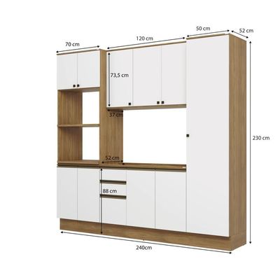 Cozinha Compacta Celeste Kappesberg 100% Mdf Nogueira/branco 240cm