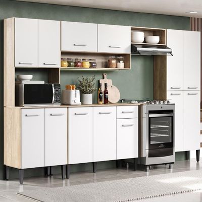 Cozinha Completa Arizona Plus Com Armário E Balcão Carraro - Carvalho/branco Carvalho/branco