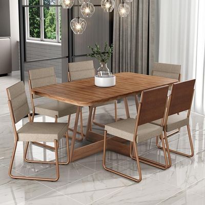 Conjunto Sala De Jantar 6 Cadeiras Charlotte Carraro Nogal Com Rose