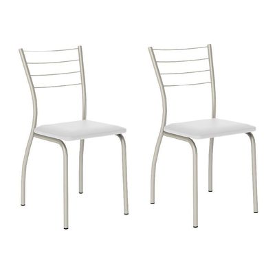 Conjunto 2 Cadeiras 1700 Tubo Prata Napa Branca Carraro