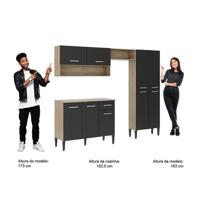 Cozinha Compacta Arizona Classic Com Armário E Balcão Carraro - Carvalho-preto Carvalho-preto